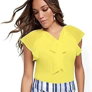 Women's New York & Co Flutter-Sleeve TIE-Front TOP Yellow Size Medium NWT